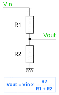 Schéma pont diviseur de tension résistif de passion électronique, pour calculateur en ligne Ve R1 R2 et Vs